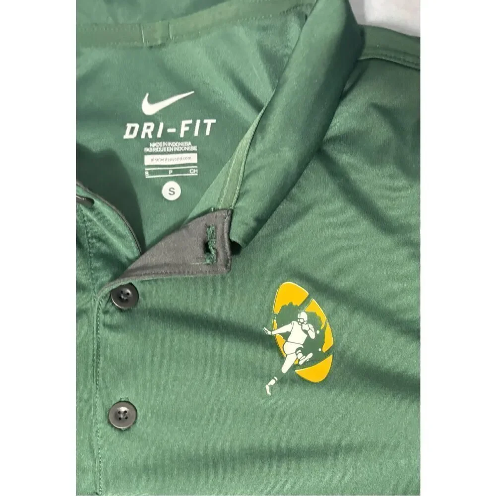 Green Bay Packers Shirt Nike Mens Polo Retro Logo Dri-Fit Green Small